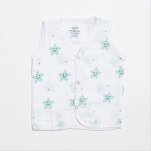 Load image into Gallery viewer, White Smiley Star Printed Sleeveless Muslin Jabla - Pack Of 2