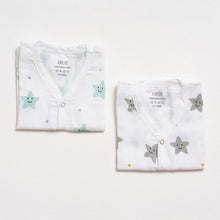 Load image into Gallery viewer, White Smiley Star Printed Sleeveless Muslin Jabla - Pack Of 2