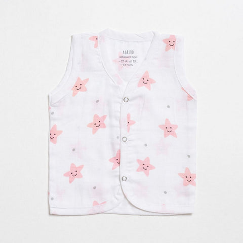 Smiley Star Printed Sleeveless Muslin Jabla - Pack Of 2