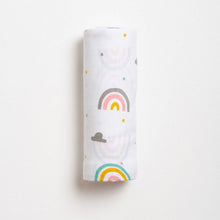 Load image into Gallery viewer, White Rainbow Theme Muslin Swaddle