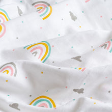 Load image into Gallery viewer, White Rainbow Theme Muslin Swaddle