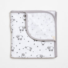 Load image into Gallery viewer, Light Grey Counting Sheep Theme Reversible Muslin Blanket