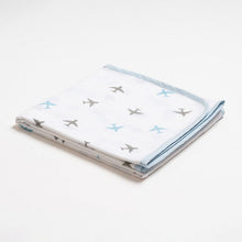 Load image into Gallery viewer, Blue Airplane Theme Reversible Muslin Blanket