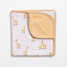 Load image into Gallery viewer, Beige Giraffe Theme Reversible Muslin Blanket