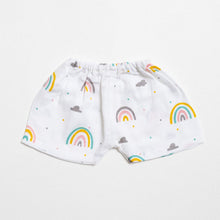 Load image into Gallery viewer, White Rainbow Theme Muslin Shorts