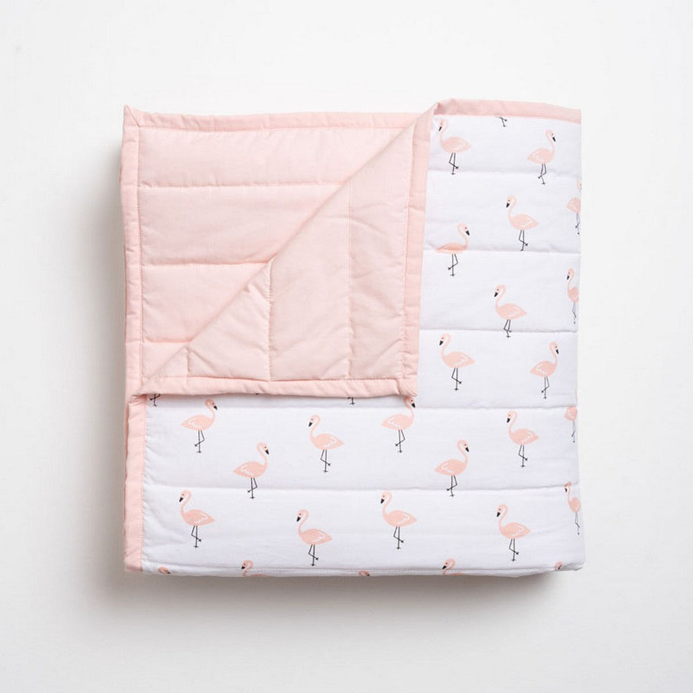 Pink Tropical Flamingo Printed Toddler Quilt