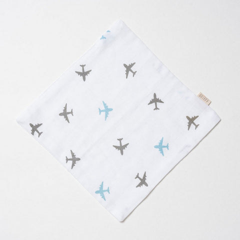 White Airplane Theme Muslin Washcloth - Pack Of 2
