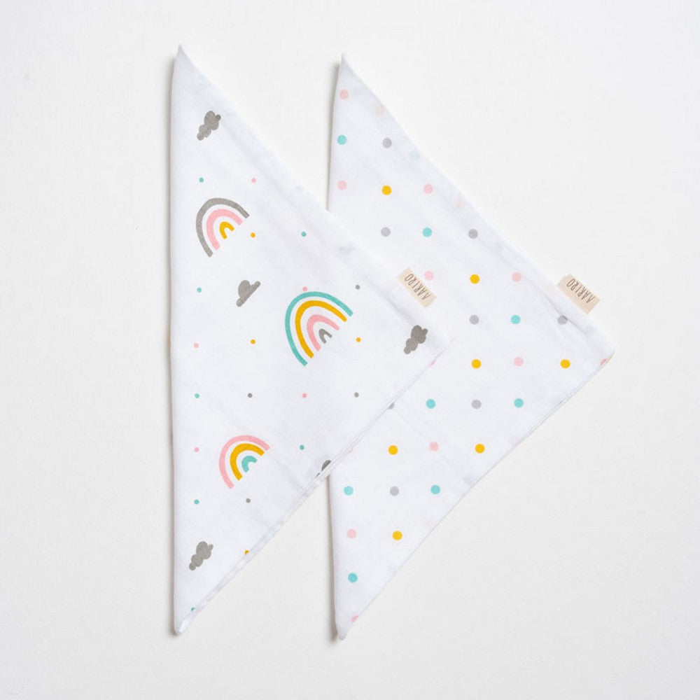 White Follow The Rainbow Printed Muslin Washcloth Pack Of 2
