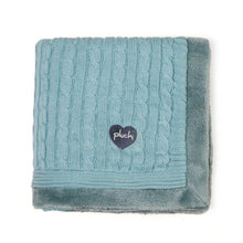 Load image into Gallery viewer, Blue Cable Knit With Embroidered Heart Cotton Knitted Blanket With Faux Fur Back