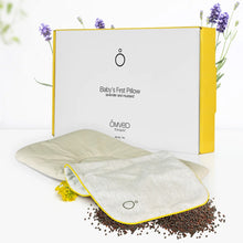 Load image into Gallery viewer, Omved Small Baby`s First Pillow Filled With Mustard Seeds & Aromatic Lavender Flower