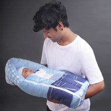 Load image into Gallery viewer, Blue Suit Up Theme Baby Organic Carry Nest