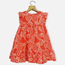 Load image into Gallery viewer, Red Pineapple Printed Frill Sleeves Dress
