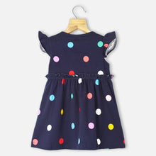 Load image into Gallery viewer, Navy Blue Polka Dots Printed Cotton Dress