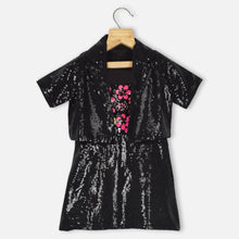 Load image into Gallery viewer, Black Floral Embellished Sequins Dress With Jacket
