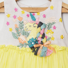 Load image into Gallery viewer, Yellow Unicorn Embroidered Cotton Frock
