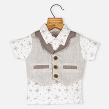 Load image into Gallery viewer, White Bear Printed T-Shirt With Attached Waistcoat & Shorts