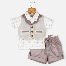 Load image into Gallery viewer, White Bear Printed T-Shirt With Attached Waistcoat & Shorts