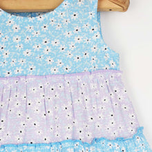 Load image into Gallery viewer, Blue Floral Printed Tiered Sleeveless Dress