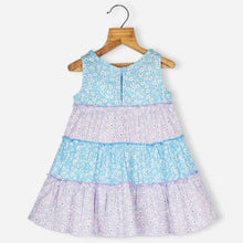 Load image into Gallery viewer, Blue Floral Printed Tiered Sleeveless Dress