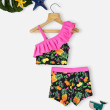 Load image into Gallery viewer, Black Fruit Printed One Shoulder Top With Shorts