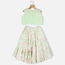 Load image into Gallery viewer, Green Top With Floral Tiered Ghagra