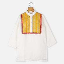 Load image into Gallery viewer, Ivory Embroidered Kurta With Mustard Dhoti