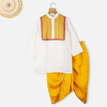 Load image into Gallery viewer, Ivory Embroidered Kurta With Mustard Dhoti

