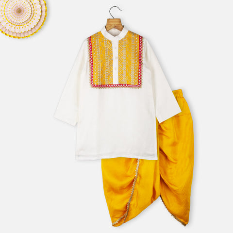 Ivory Embroidered Kurta With Mustard Dhoti