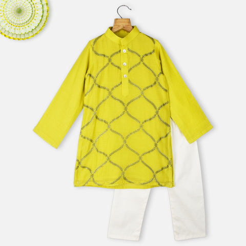 Lime Green Chanderi Kurta With Pajama
