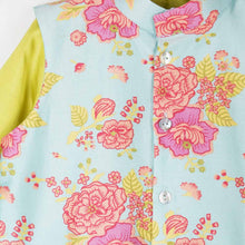 Load image into Gallery viewer, Blue Floral Printed Nehru Jacket With Green Kurta &amp; Pajama
