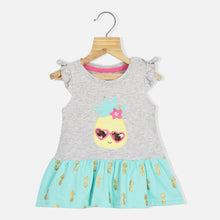 Load image into Gallery viewer, Grey Pineapple Applique Frill Sleeves Dress