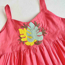 Load image into Gallery viewer, Coral Pink Leaf Embroidery Sleeveless Cotton Dress
