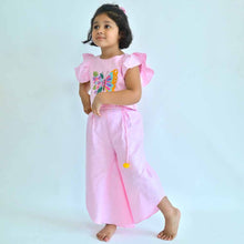 Load image into Gallery viewer, Pink Butterfly Embroidered Top With Palazzo Co-Ord Set