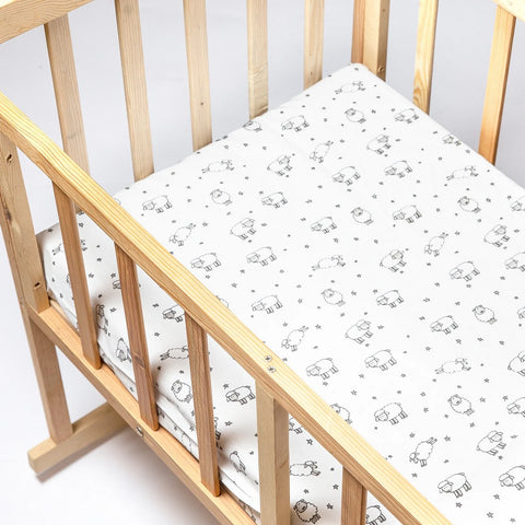 White Counting Sheep Theme Crib Bedding Set