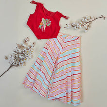 Load image into Gallery viewer, Red Dori Embroidered Crop Top With Striped Palazzo