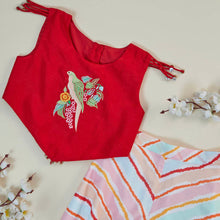 Load image into Gallery viewer, Red Dori Embroidered Crop Top With Striped Palazzo