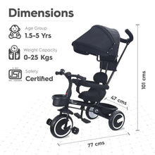 Load image into Gallery viewer, T30 Ace Tricycle 3 In 1 Adjustable Parental Control & Canopy Front & Rear Basket
