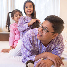 Load image into Gallery viewer, Purple Moon Chase Cotton Kurta Pajama Set