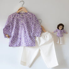 Load image into Gallery viewer, Purple Moon Chase Cotton Kurta Pajama Set
