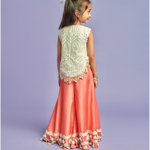 Load image into Gallery viewer, White Embroidered Top With Peach Palazzo