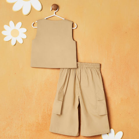 Beige Top With Cargo Pant Co-Ord Set