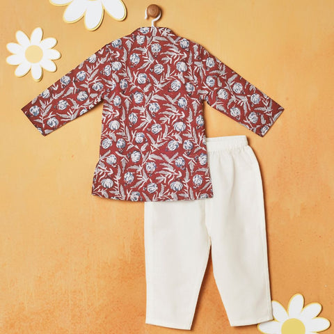 Maroon Floral Printed Kurta With Pajama