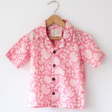 Pink Floral Hand Block Printed Shirt
