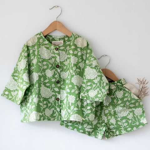 Green Floral Hand Block Print Co-Ord Set