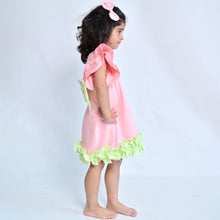 Load image into Gallery viewer, Pink Embroidered Ruffled Hem Cotton Dress
