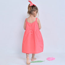 Load image into Gallery viewer, Coral Pink Leaf Embroidery Sleeveless Cotton Dress
