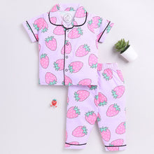 Load image into Gallery viewer, Lavender Strawberry Printed Cotton Night Suit