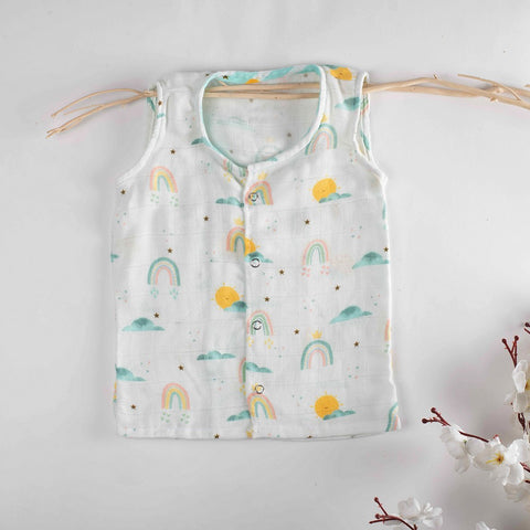 Colorful Rainbow Theme Muslin Sleeveless Jhablas - Pack Of 2