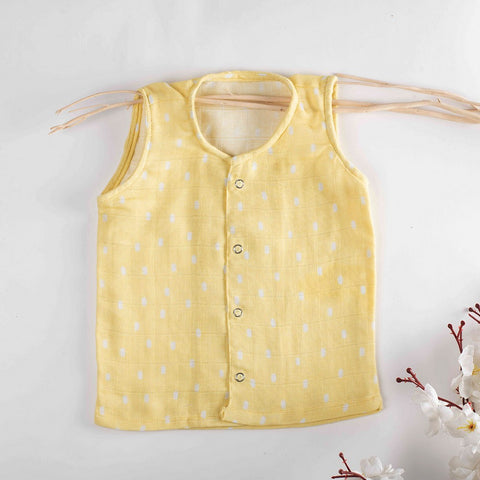 Yellow Into The Wild Theme Muslin Sleeveless Jhablas (Set of 2)