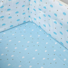 Load image into Gallery viewer, Blue Clouds Theme Organic Fitted Cot Sheet